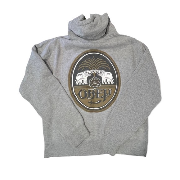 Obey Top Sweatshirt Hoodie Graphic Elephants Gray Gold Black White Size XL - Picture 3 of 10